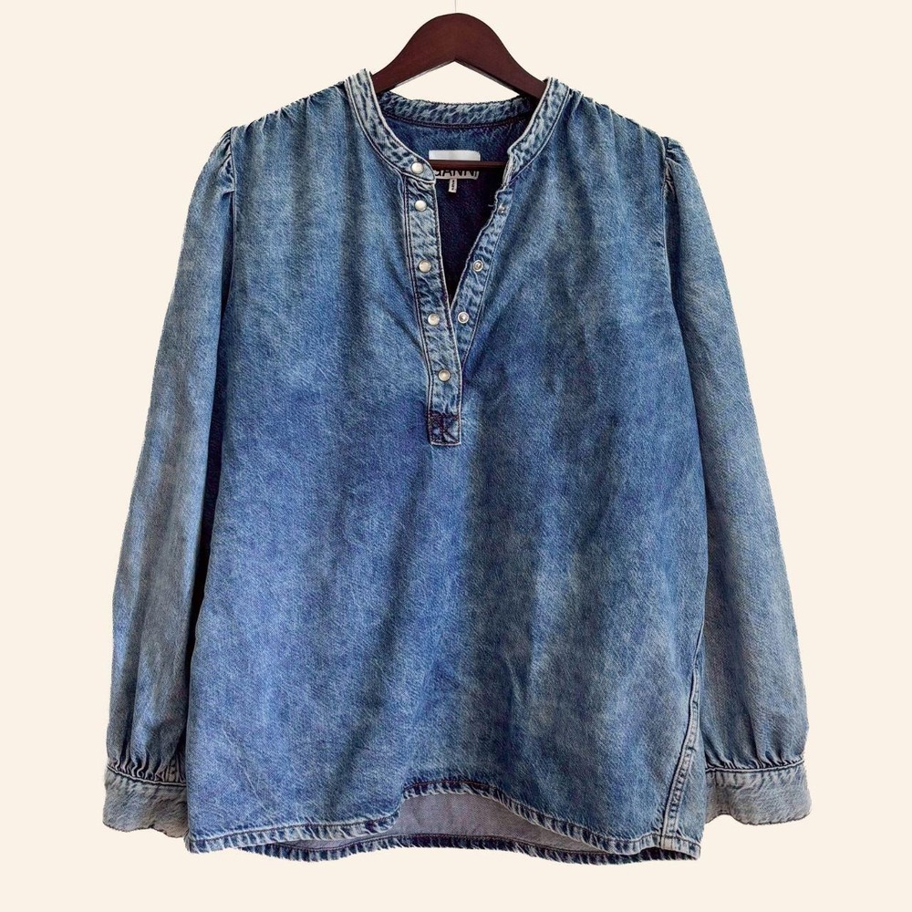GANNI Denim Popover Blouse
